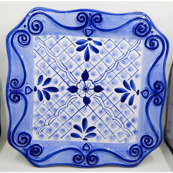 Tabletops Unlimited Lisbon Dinner Plate Hand-Painted Blue White - Picture 1 of 9